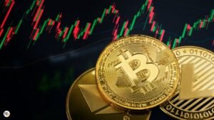 Bitcoin funciona no day trade com análise gráfica, mostrando gráfico de candles e volatilidade do mercado de criptomoedas.